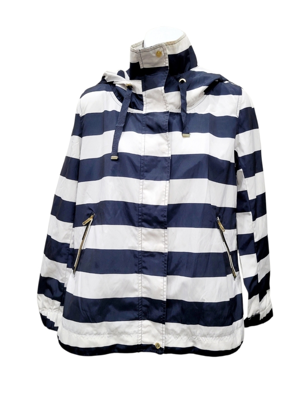 Zara Outerwear Navy Blue & White Zip Up Windbreaker Jacket Size: M